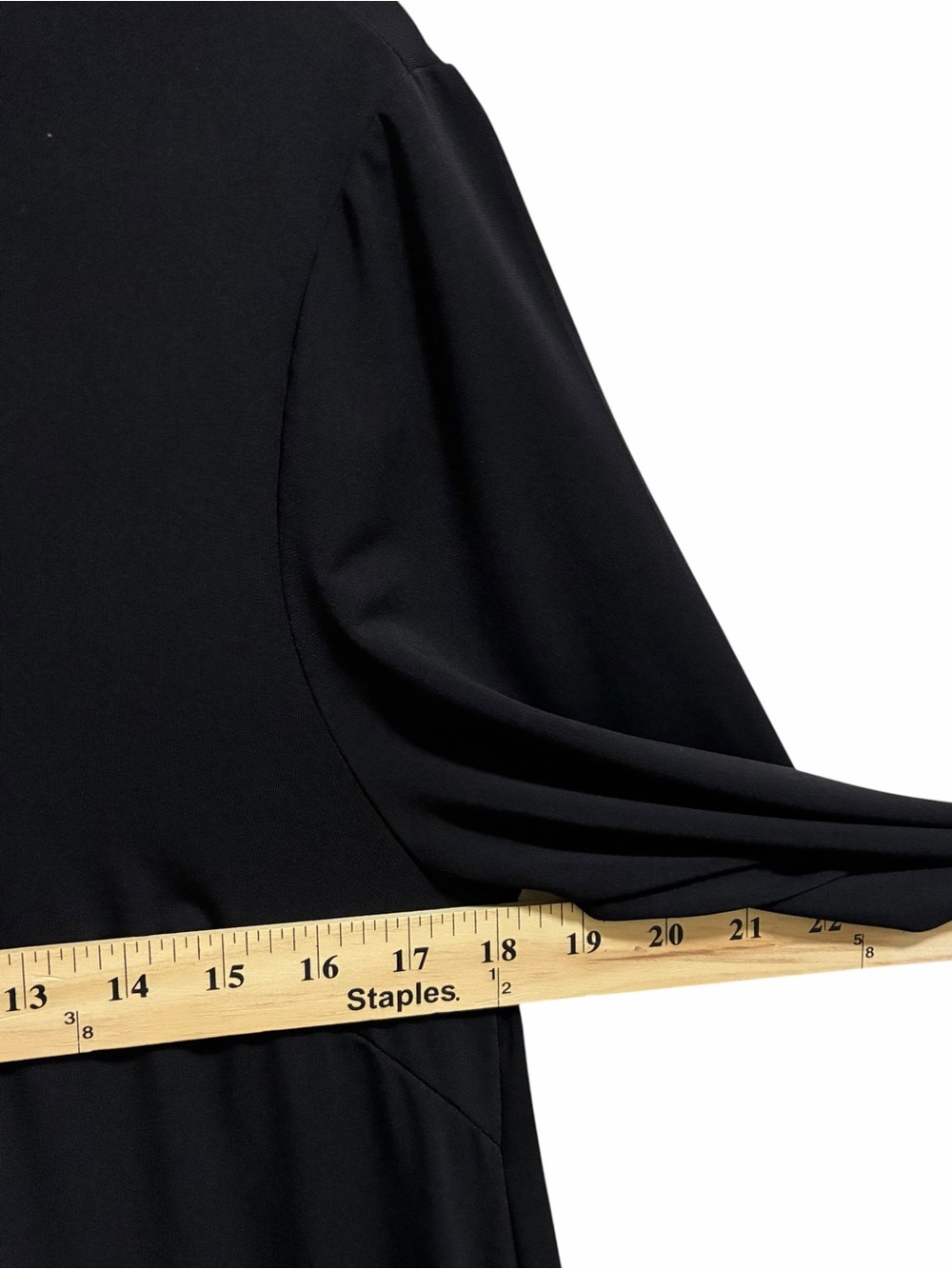 Leota Black Dress Large Solid Minimalist Stretch Flowy 3/4 Sleeves Pockets Swing - Picture 9 of 9